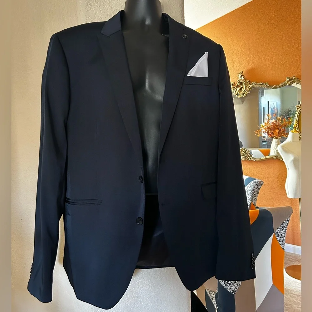 BRUNO BANANI MENS NAVY SPORT COAT Two-Button Blazer
